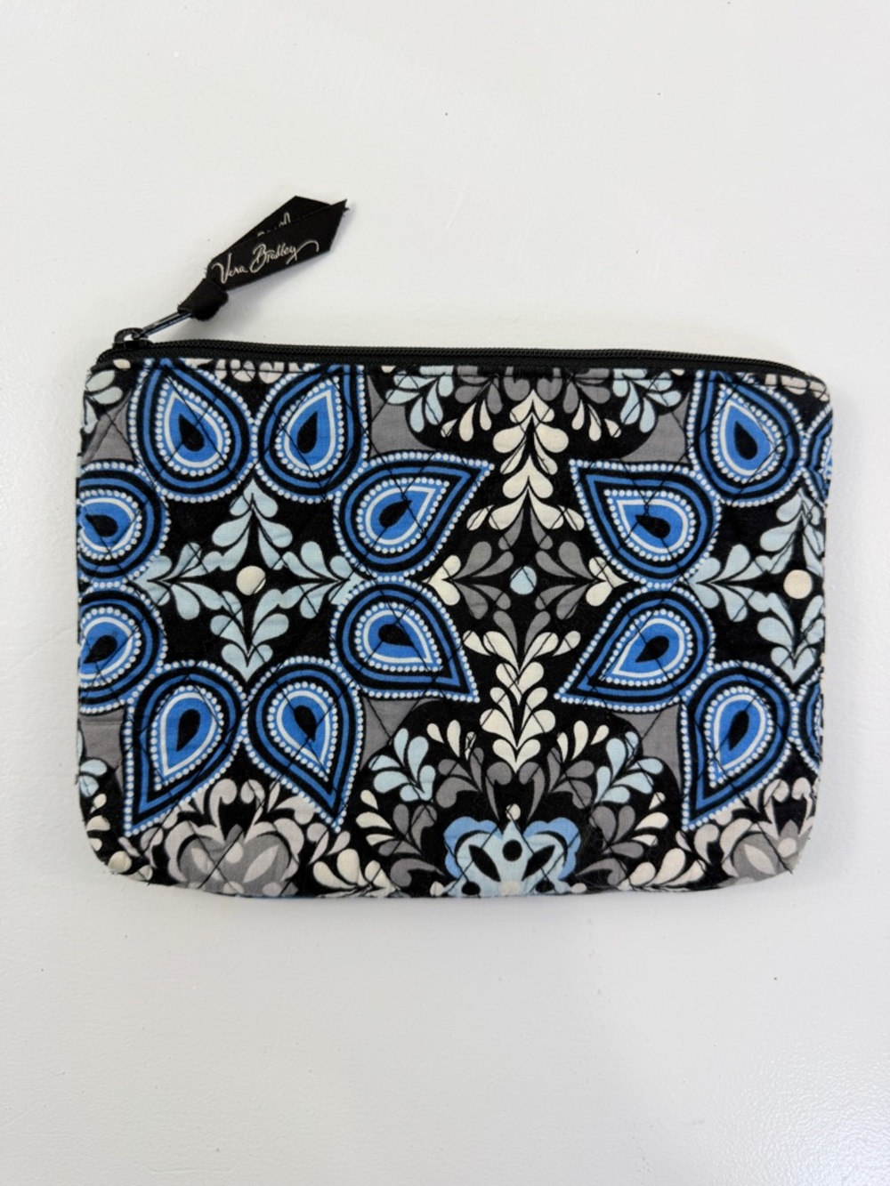 Vera Bradley Black and Blue Floral Zip Cosmetic Pouch‎